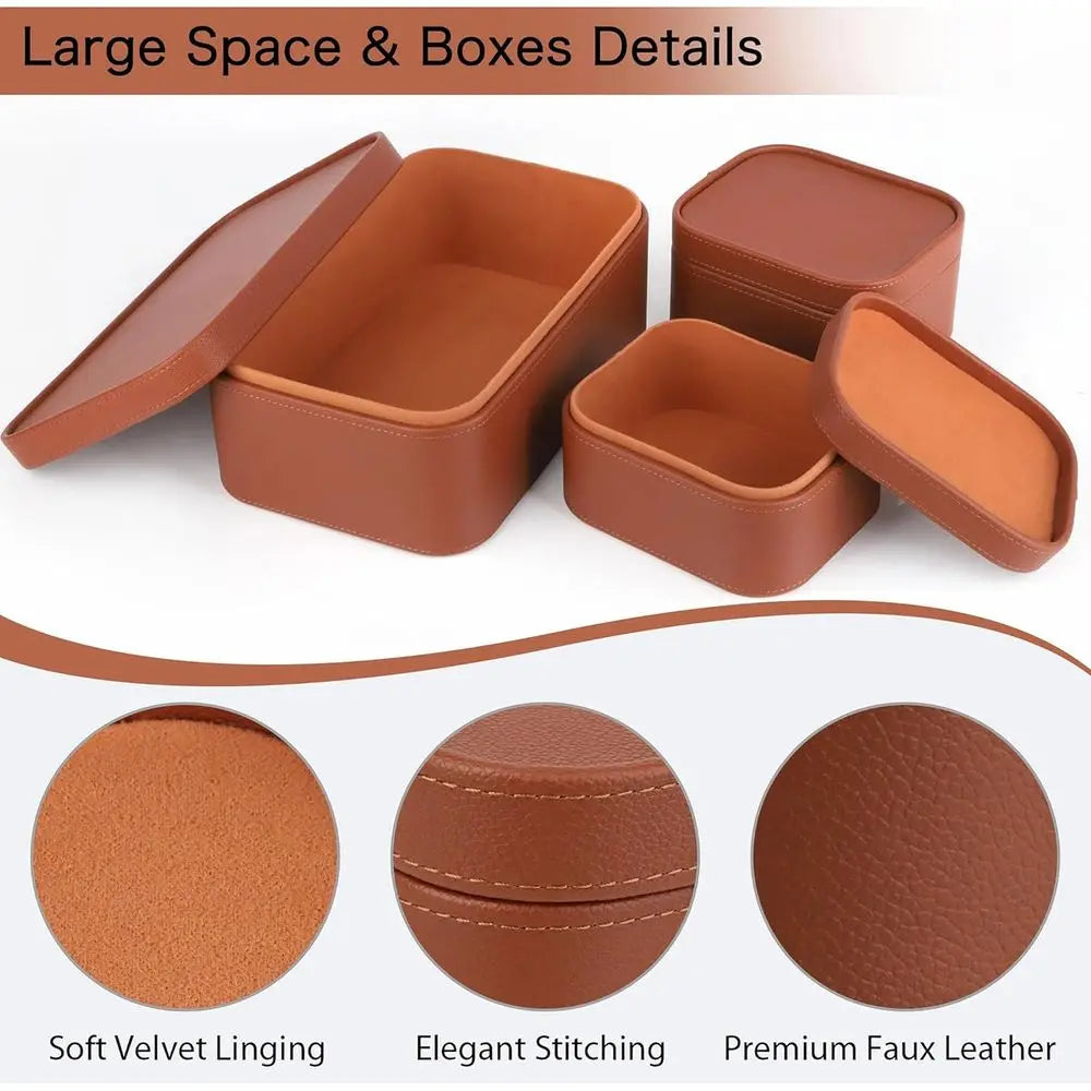 Faux Leather Decorative Storage Boxes, Dust proof Storage Shelf Baskets with Lids Trays, Storage Bins Memory Box Organizer for H