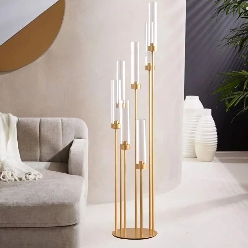 Floor Candle Holders for Wedding Metal 7 Arms Candelabra with Clear Acrylic Shade for Table Centerpiece(48 Inche)