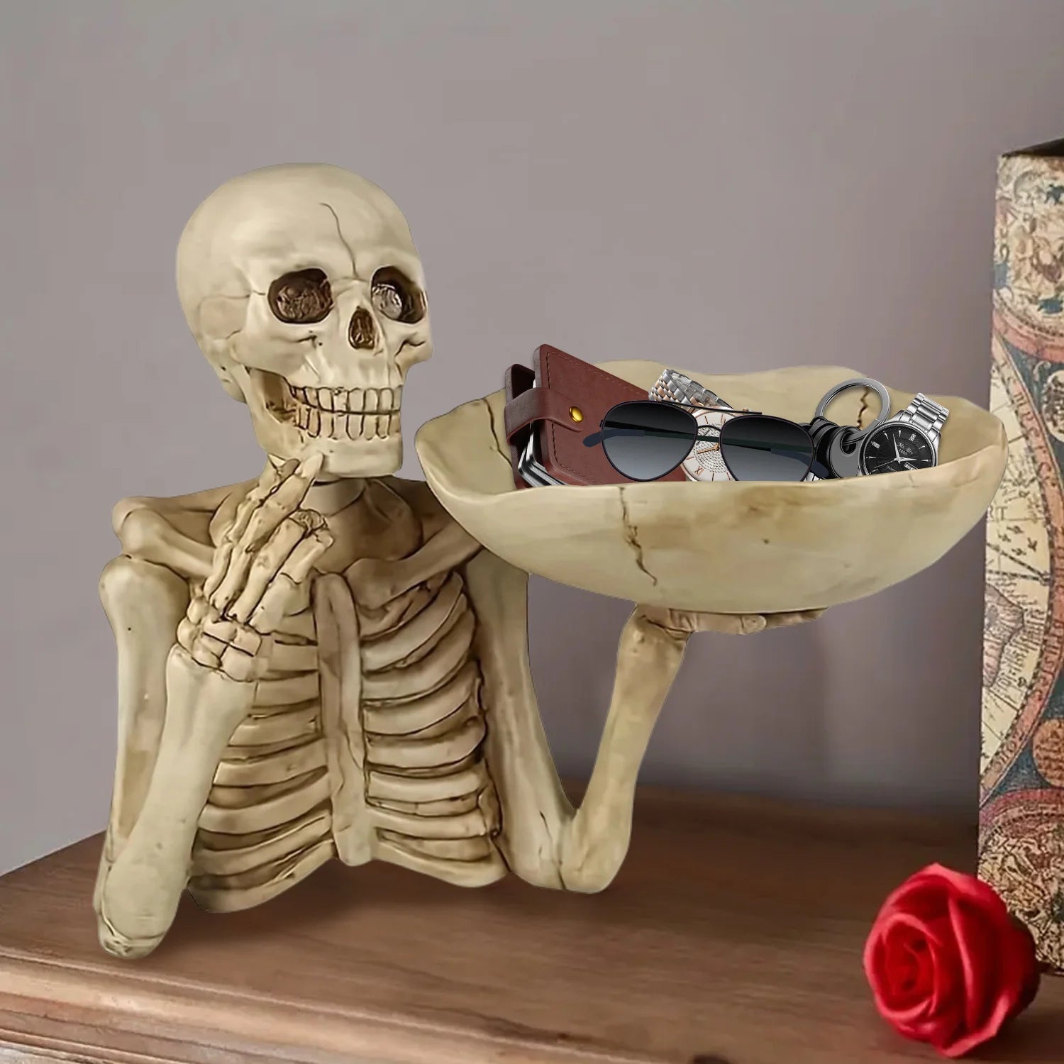 Halloween Candy Bowl resin skeleton tray decoration with bowl. Unique skeleton design suitable for indoor and outdoor decoration