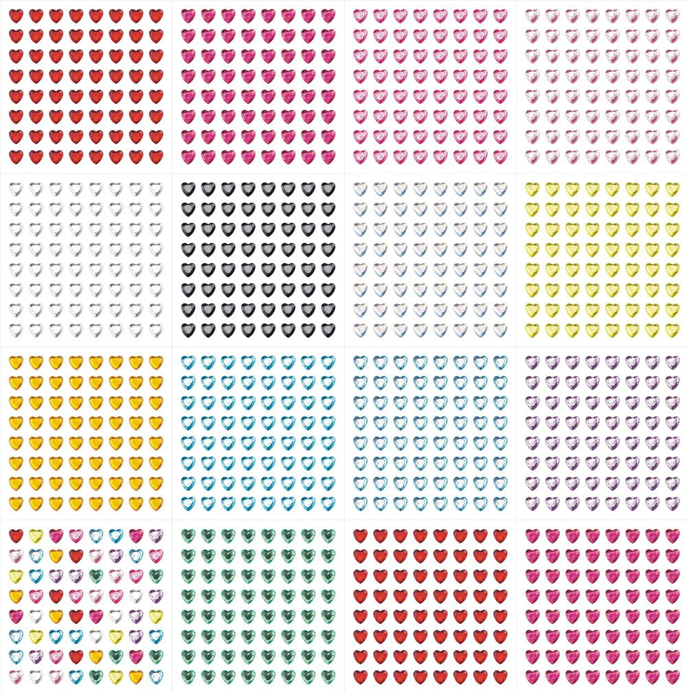 Bling Sparkly 3D Gem Acrylic Earrings Stickers Kids DIY Toys 6MM Self Adhesive Love Heart Rhinestone Crystal Stickers For Girls