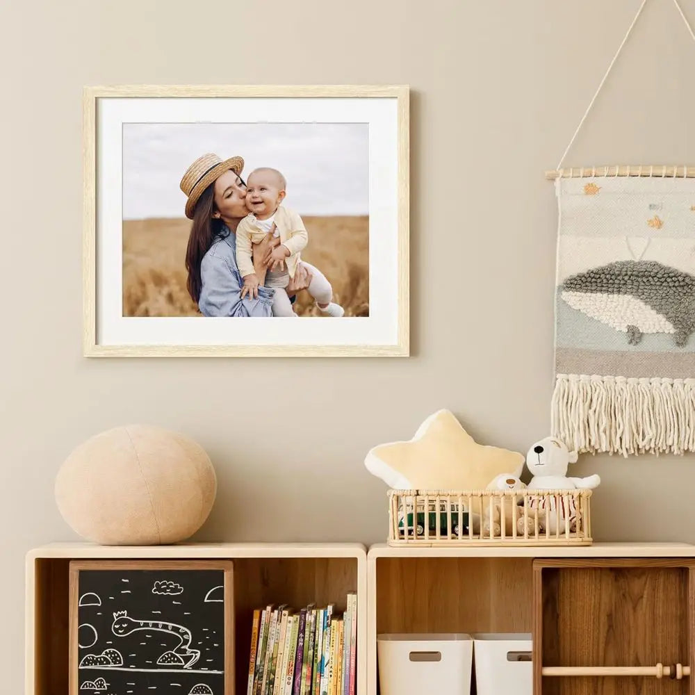 Set of 3 Natural Wood 20x24 Picture Frames with 16x20 Mat for Wall Display
