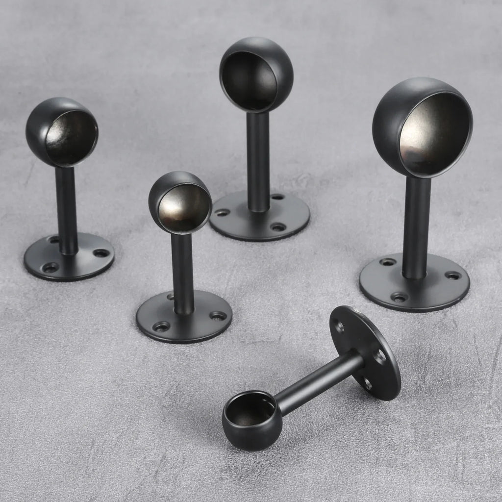 2Pcs Black Steel Closet Pole Socket Brackets Wardrobe Rod Brackets Curtain Rod End Supports Flange Rod Holder 16/19/22/25/32mm