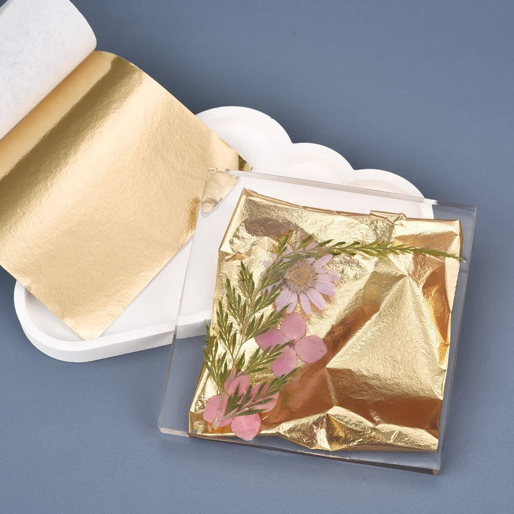 100pcs Imitation Gold Silver Foil Paper Leaf Gilding DIY Art Craft Paper Birthday Party Wedding Cake Dessert Decorations