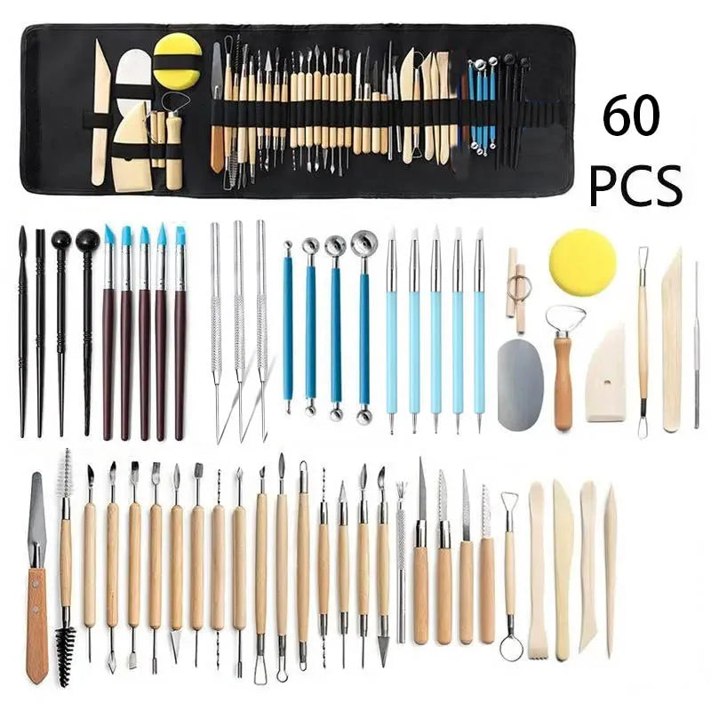 Professional Pottery Clay Sculpting Tools Set 61Pcs Modeling Stick Ceramic Tools Smoothing Wax Carving Ceramic Polymer Art Tools