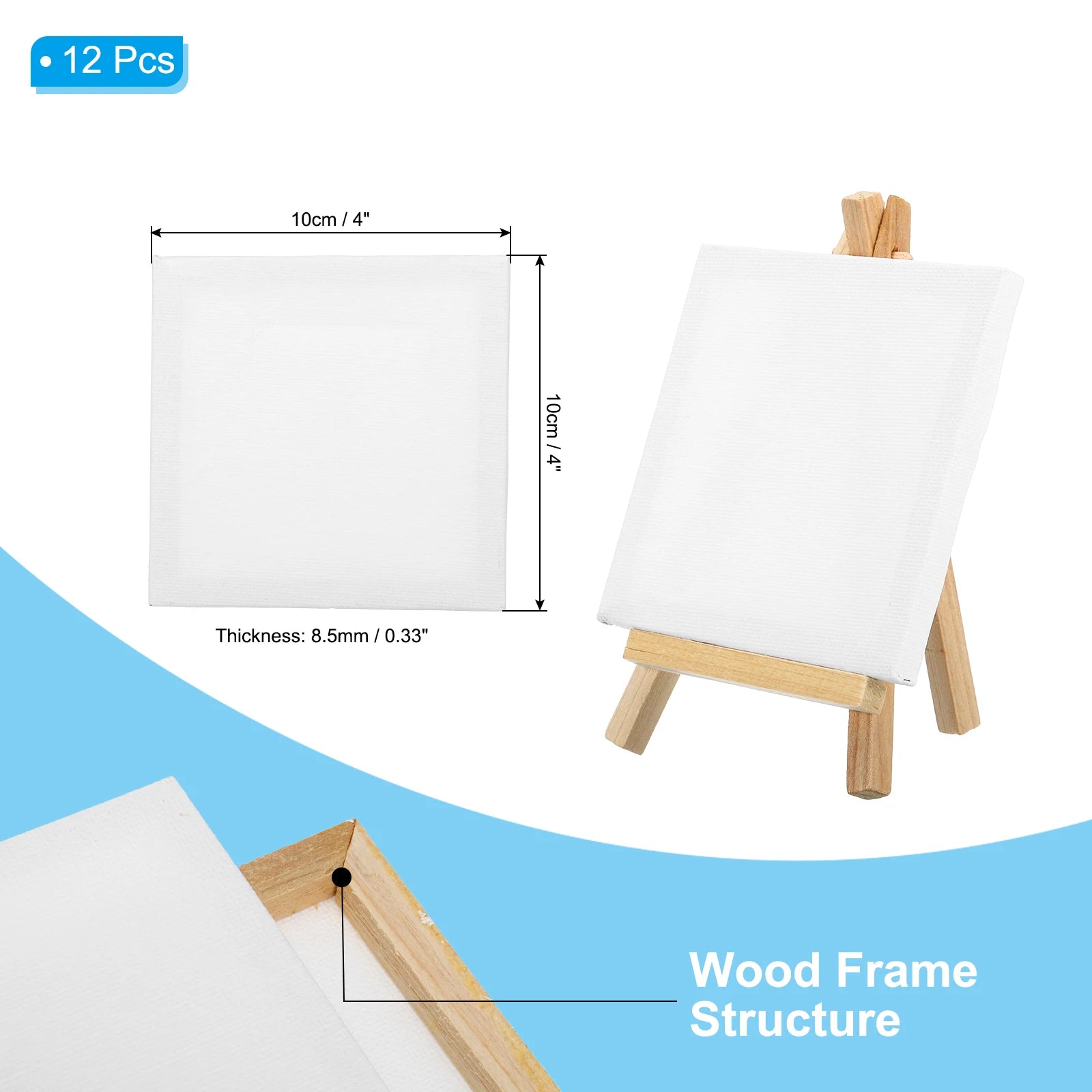 12/24Pcs Mini Canvas Board and Mini Wood Easel Set Art Artist Stationery Kids Gift Supplies for Home School DIY Drawing Painting
