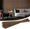 4-Piece Wood Slat Acoustic Panels for Noise Reduction, 3D Textured Wall and Ceiling Decor in Walnut Finish