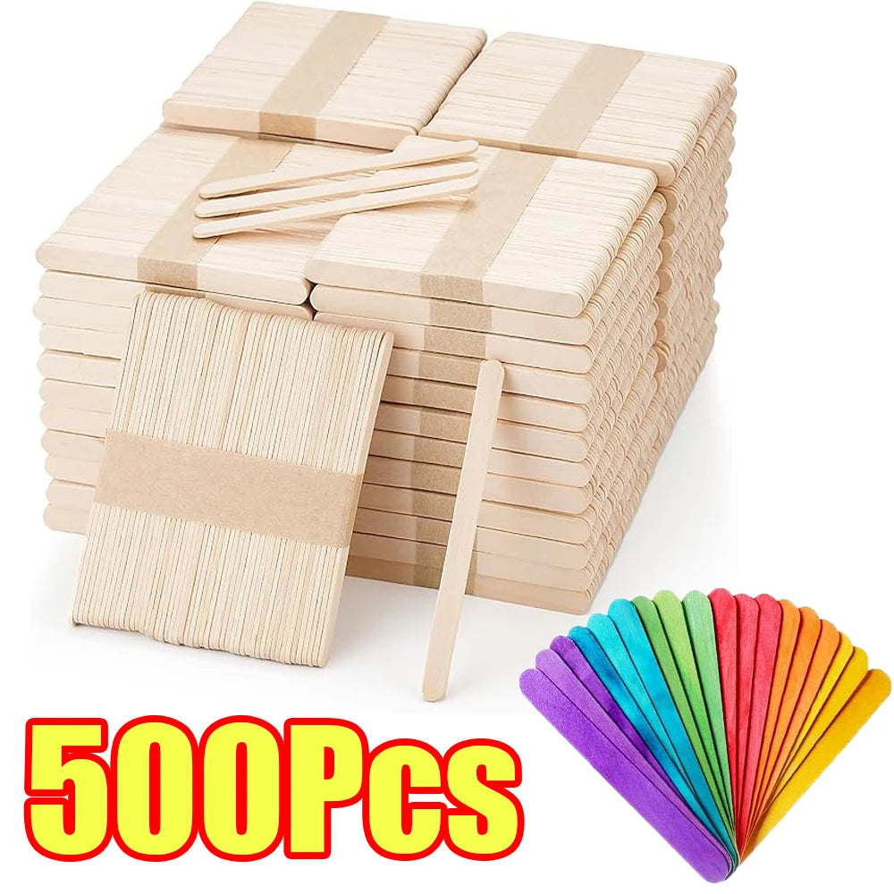 50-500Pcs Colored Wooden Ice Cream Stick Resin Jewelry Making Tools Popsicle Sticks DIY Mold Natural Craft Sticks Cake Stick