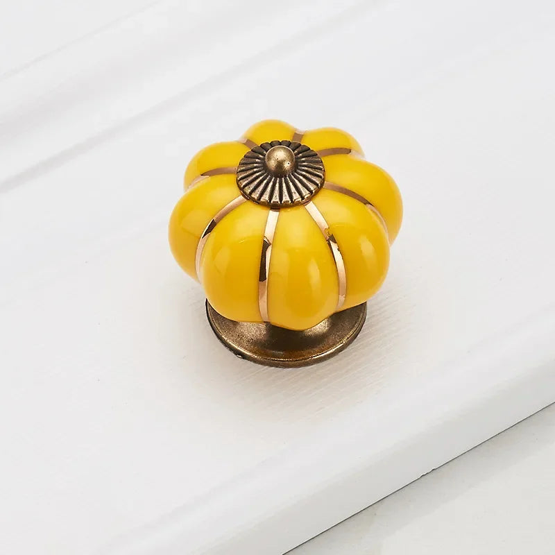 Pumpkin Gold Ceramic Handles Drawer Knobs Single Hole Cupboard Handles Cabinet Pulls Kitchen Accessories Handles Furniture