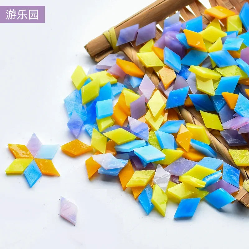 200g Diamond Shape Mosaic Mica Stained Glass Mosaic Tiles Mosaic Making Tiles for Puzzle Art DIY Craft Lamp Table Accessories