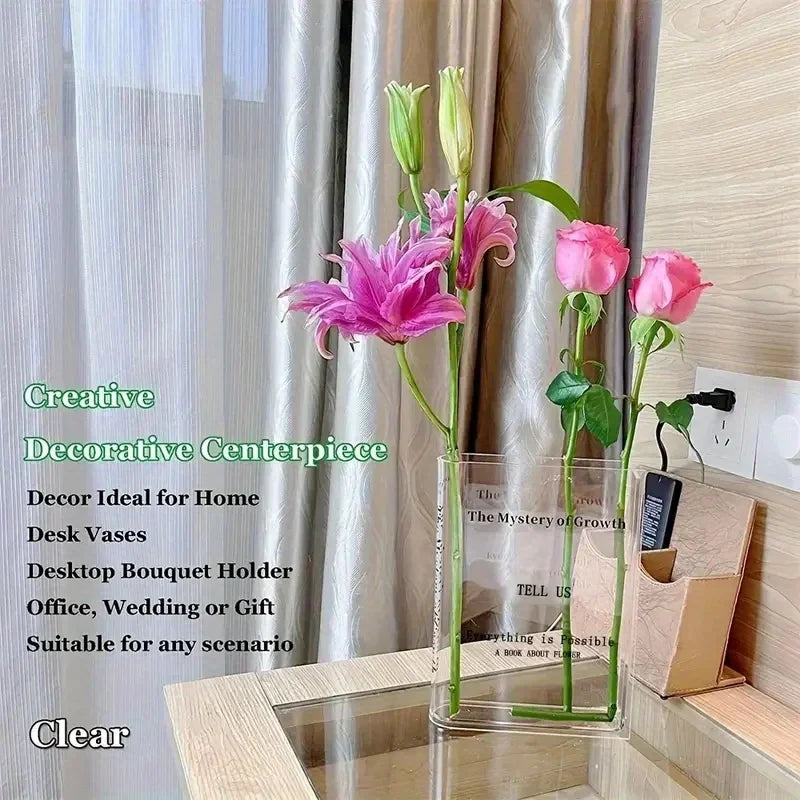 Book Vase French Transparent Acrylic Book-shaped Vase Transparency European-style Decoration for Living Room Hydroponic