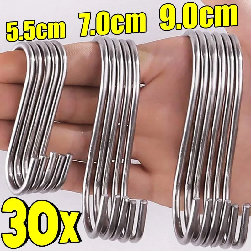 10-30PCS Metal S Hooks Stainless Steel S Shaped Hook for Kitchen Bathroom Bags Clothes Towels Plants Hanging Hangers Holders