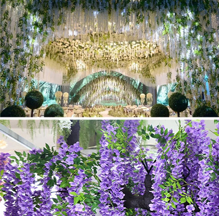 Artificial Wisteria Flower Hanging Garland, Rattan Fake Flower, String Flower, Wedding Party, Garden,  Home Wall Decor, 12PCS