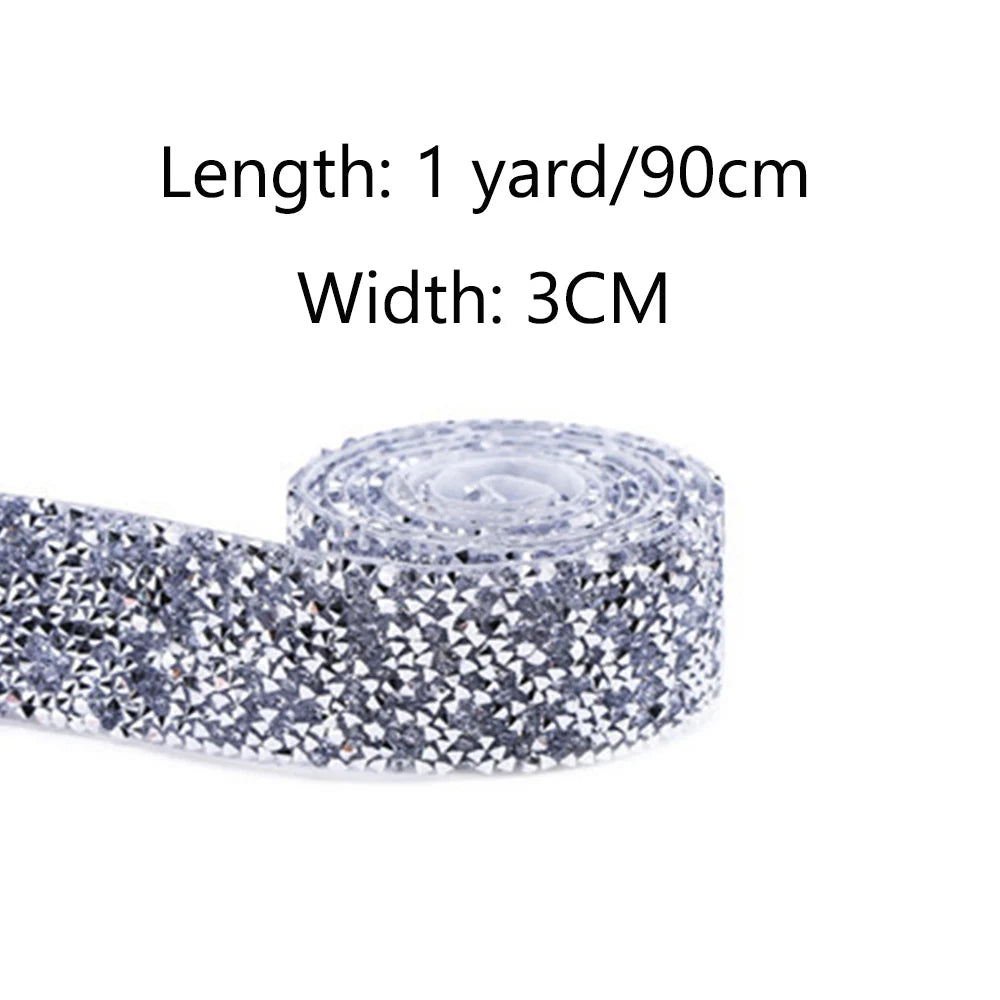 1 Yard Self-Adhesive Gold Crystal Rhinestone Tape Trim Applicator DIY Shoes Dresses Decoration Rhinestones Ribbon Roll Crafts