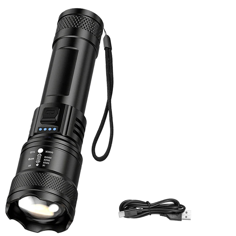 Super Bright Flashlight USB Rechargeable LED Long Range Tactical Torch Outdoor Waterproof Emergency Camping Fishing Lantern