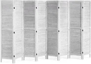 VEVOR Wood Room Divider, 8 Panel Wood Folding Privacy Screen, 66.9 Inches Tall Indoor Louvered Wooden Partition, Portable Decora