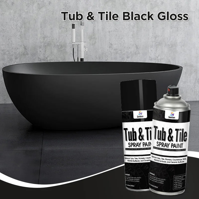 Tub and Tile Spray Paint Black Gloss Aerosol Spray Tile Paint Bathtub Refinishing Kit for Tiles Ceramic Porcelain