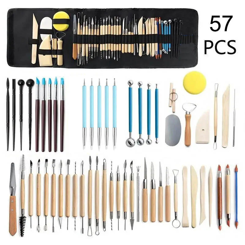 Professional Pottery Clay Sculpting Tools Set 61Pcs Modeling Stick Ceramic Tools Smoothing Wax Carving Ceramic Polymer Art Tools
