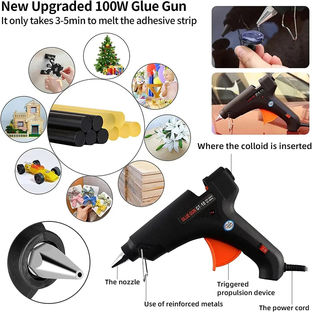 Super PDR 100W Hot Melt Glue Gun Electric Repair Tool Temperature Thermo Kit Household Industrial DIY Craft with 11mm Glue Stick