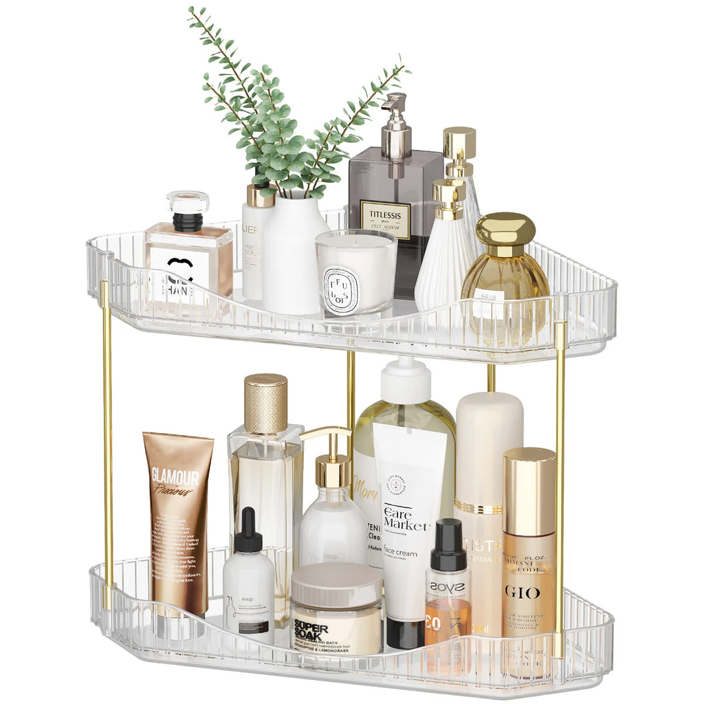 Corner Bathroom Counter Organizer, Plastic Makeup Skincare Organizers Storage Countertop, Sink Vanity Trays Perfume