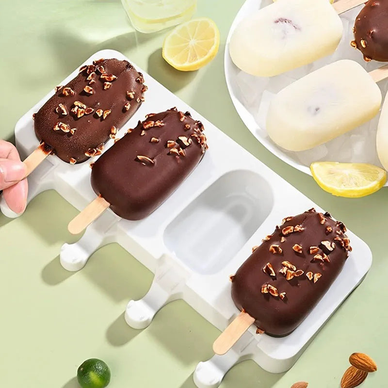 Popsicles Molds with 50pcs Wooden Popsicles Sticks Easy-Release Silicone Ice Pop Molds Making Ice Cream BPA Free Moulds NONE 제빙기