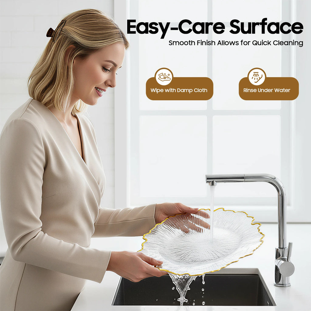 Charger Plate Set of 25 Gold Floral Rim Clear Plastic Serving Charger Plates for Wedding Party Banquet Catering Decoration