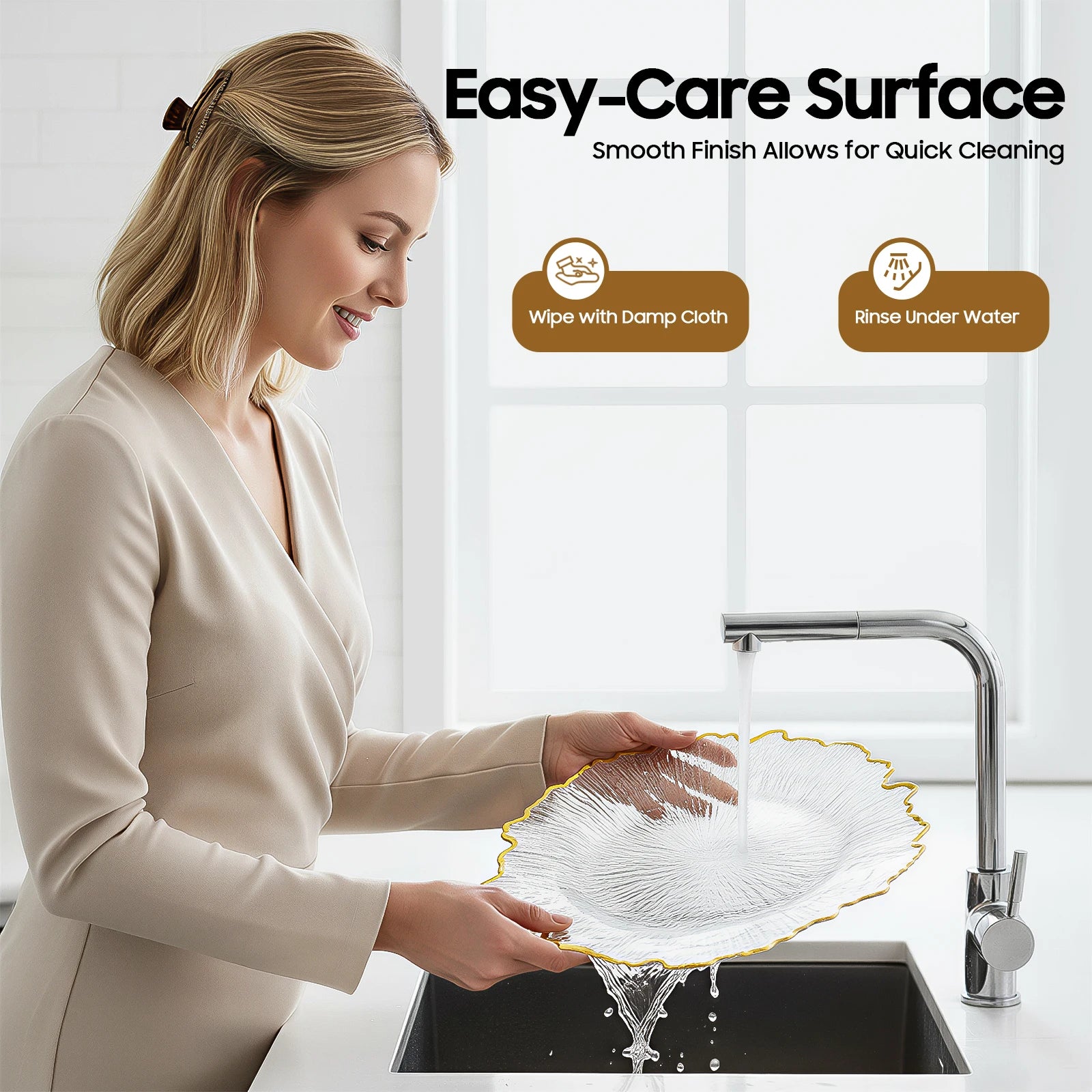 Charger Plate Set of 25 Gold Floral Rim Clear Plastic Serving Charger Plates for Wedding Party Banquet Catering Decoration