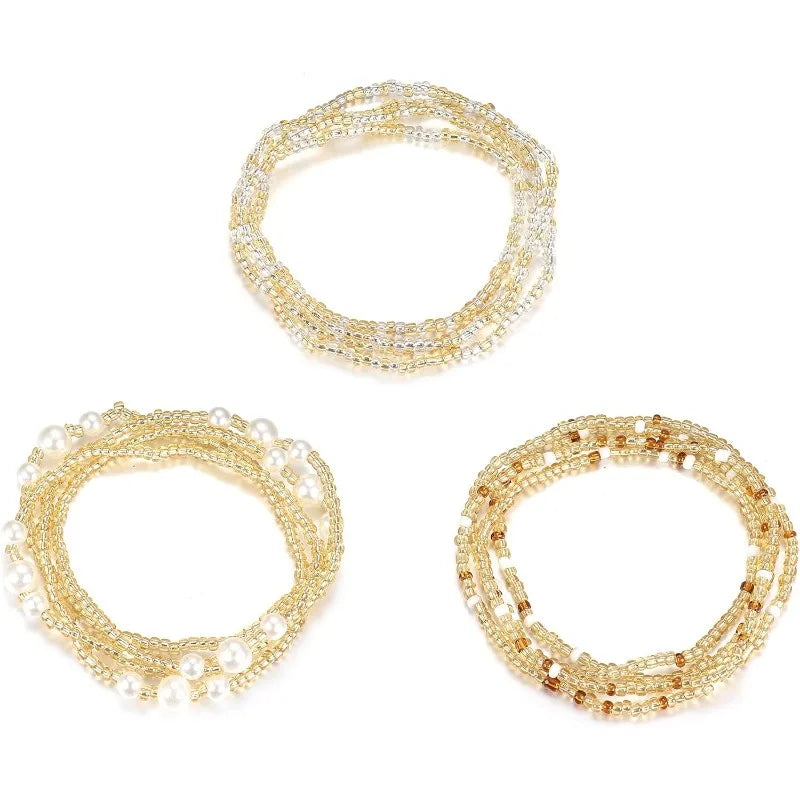 3Pcs Waist Beads for Women Belly Beads Elastic Chain African Waist Beads for Women Plus Size Bikini Jewelry