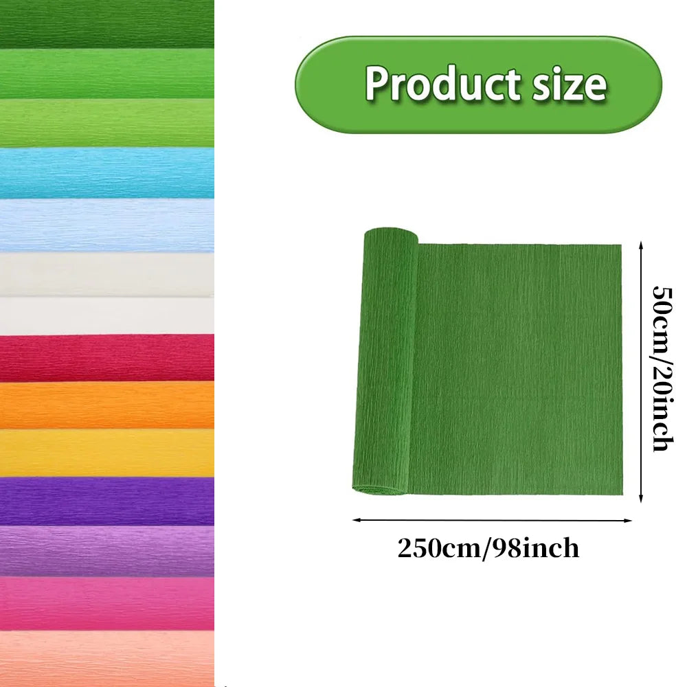 50x250cm Colored Crepe Paper Roll Origami Crinkled Crepe Paper Craft DIY Flowers Decoration Gift Wrapping Paper Craft