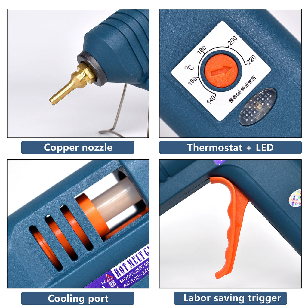 150w Hot Glue Gun, 8 Combinations, Adjustable Temperature, Suitable For Craft Repair Diy Use 11mm Glue Stick Purecopper Nozzle