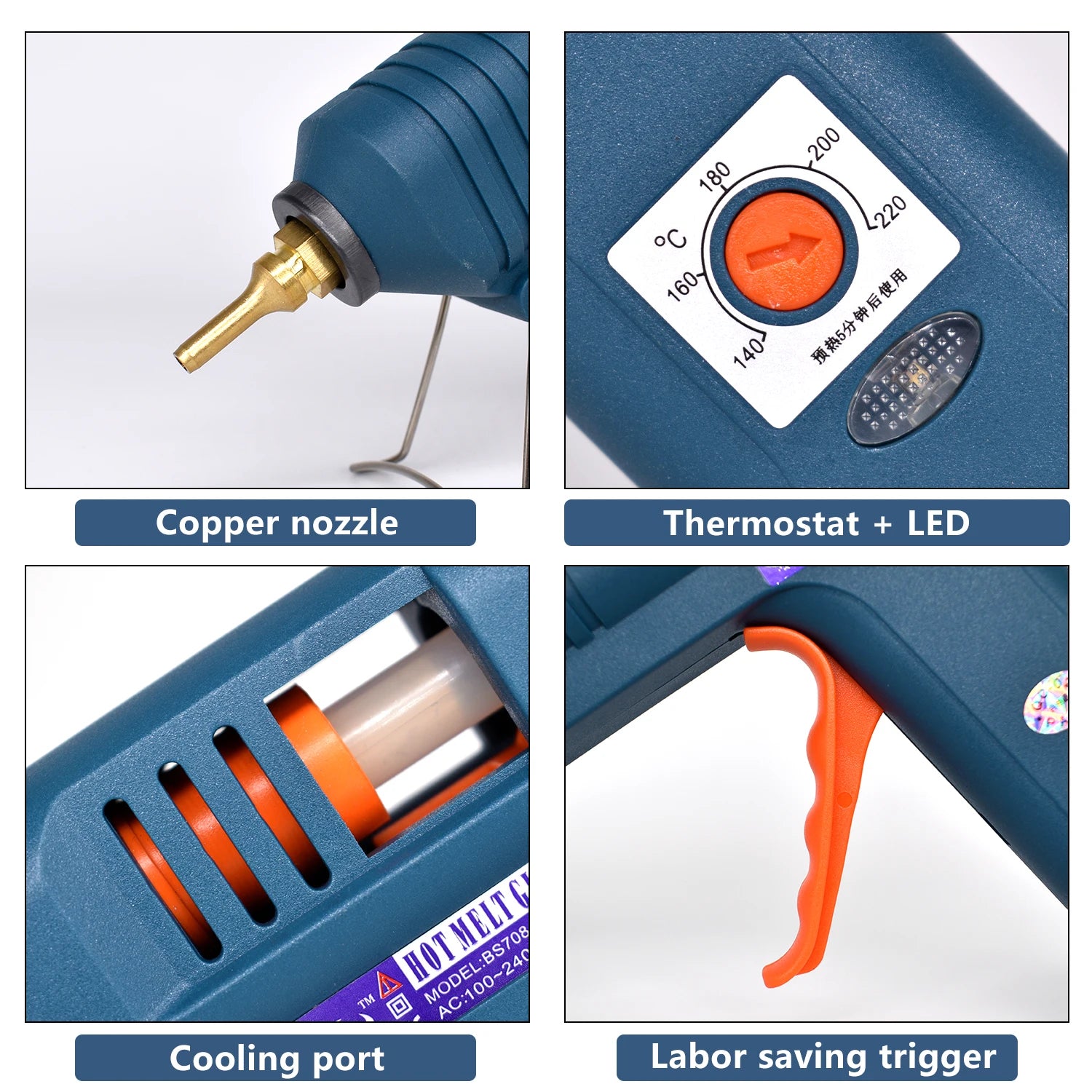 150w Hot Glue Gun, 8 Combinations, Adjustable Temperature, Suitable For Craft Repair Diy Use 11mm Glue Stick Purecopper Nozzle