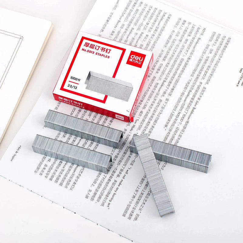 Deli 0013 Heavy Duty Staples 12.8x13mm 23/13 Binding Staples for Office Use 1000PCS/BOX Suitable for Binding 100 Sheets