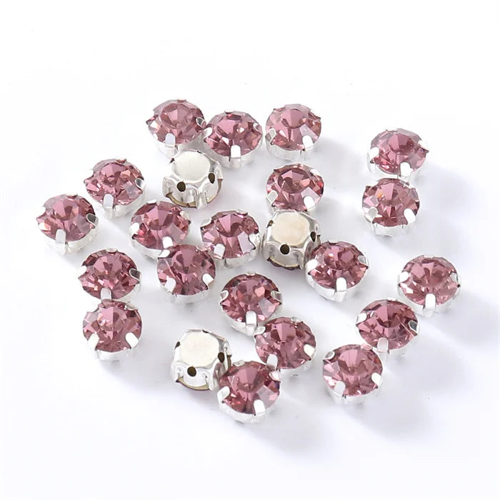4mm-8mm Glitter Glass Sewing Rhinestones with Sliver Base Round Crystal Strass stones for diamond  Jewellery clothes diy