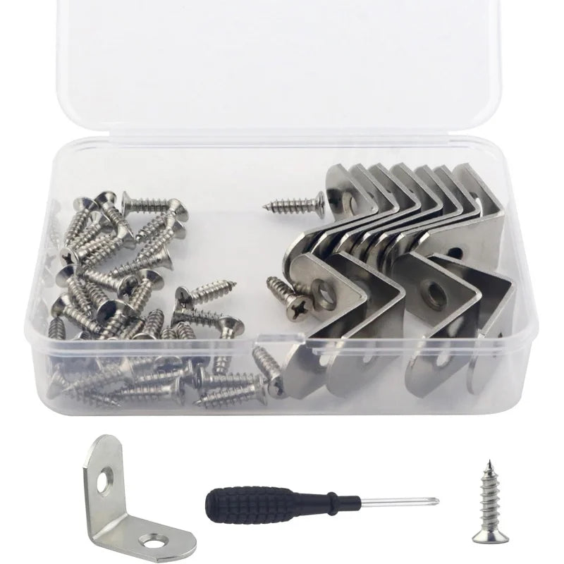 22 Pcs Stainless Steel L  90 Degree Right Angle Connector Braces with 44 Pcs Screws(25x25x16mm)