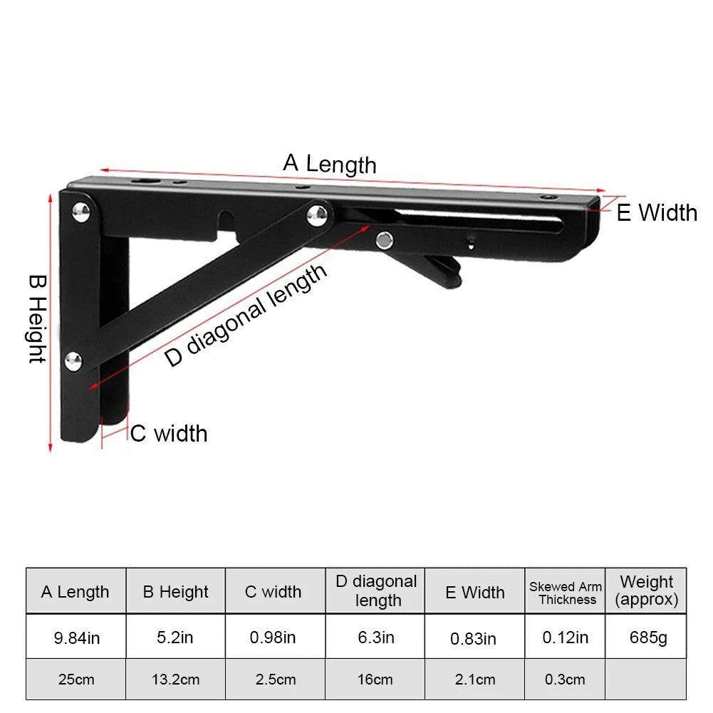 2Pcs Collapsible Shelf Bracket Max Load 90kg/198lb Wall Mounted Shelf Bracket Stainless Steel Workbench Support for Bench Table