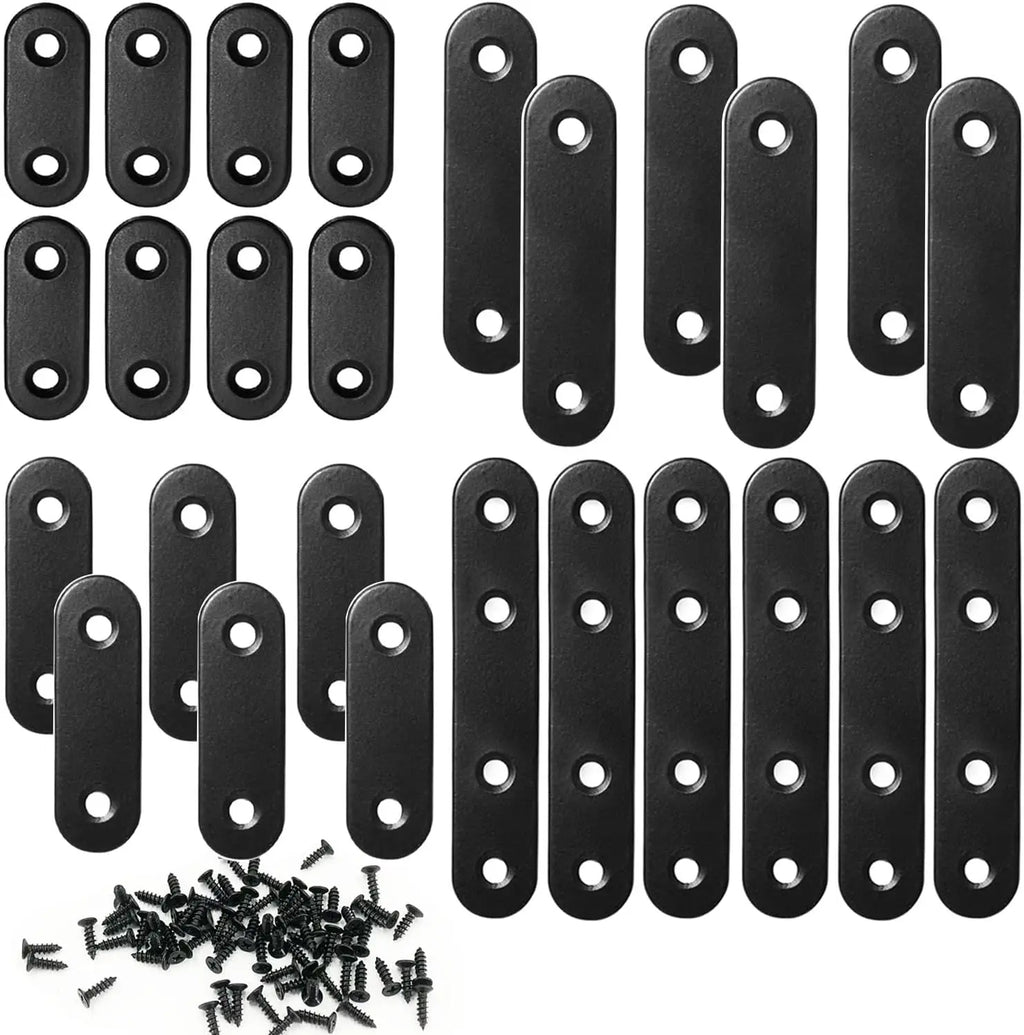 Stainless Steel Wood Brackets Repair Plate Brace Set, 26 Pieces in 36mm/46mm/56mm/76mm Sizes for Mending