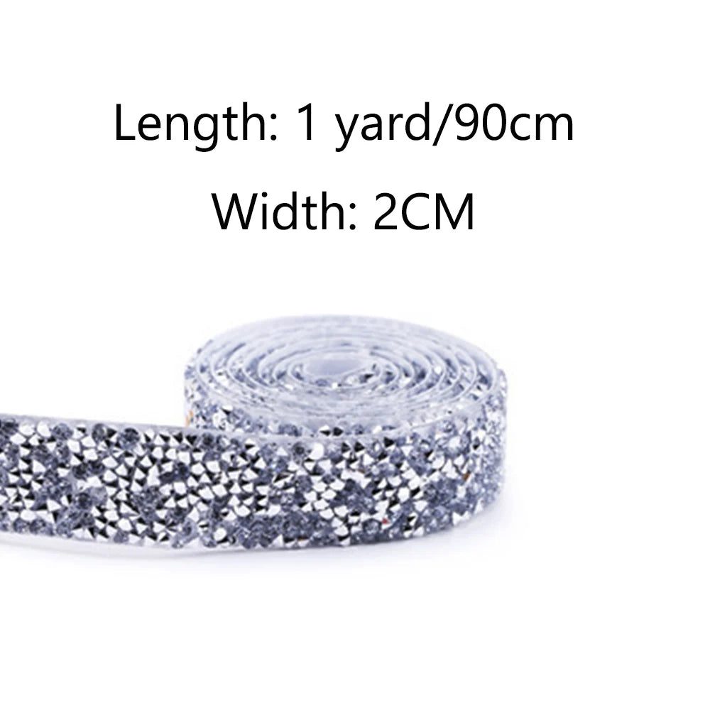 1 Yard Self-Adhesive Gold Crystal Rhinestone Tape Trim Applicator DIY Shoes Dresses Decoration Rhinestones Ribbon Roll Crafts
