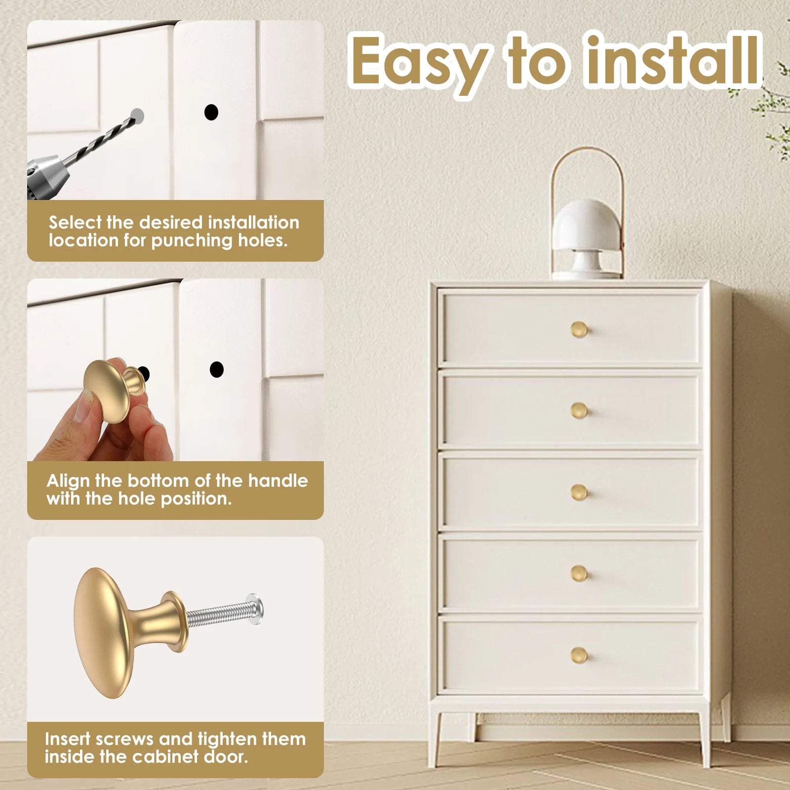 25Pcs Drawer Knob Set Zinc Alloy Cabinet Handles Rustproof Gold Dresser Knobs Decorative Drawer Pull Handle Furniture Hardware