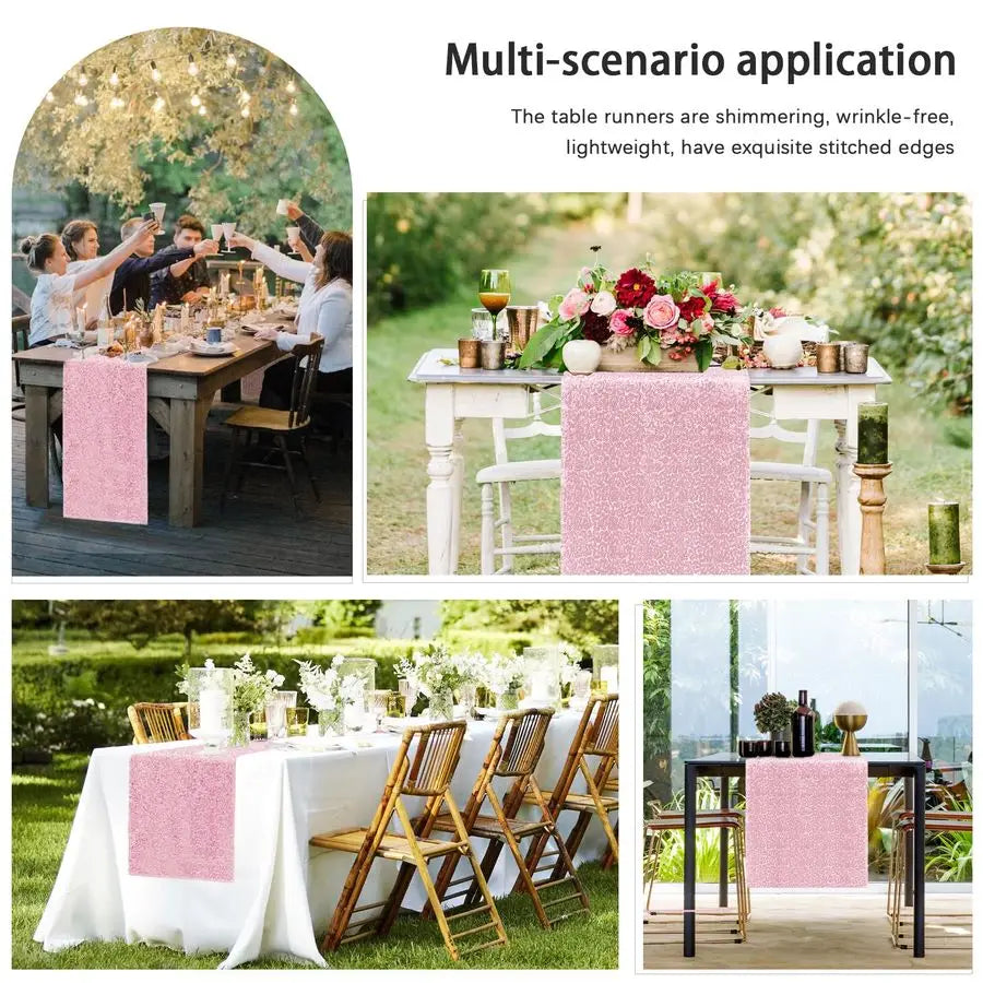 Packs 12 x 72 inches Sequin Table Runner, Pink Glitter Table Runner for Birthday Party Supplies Wedding Engagement Baby Shower H