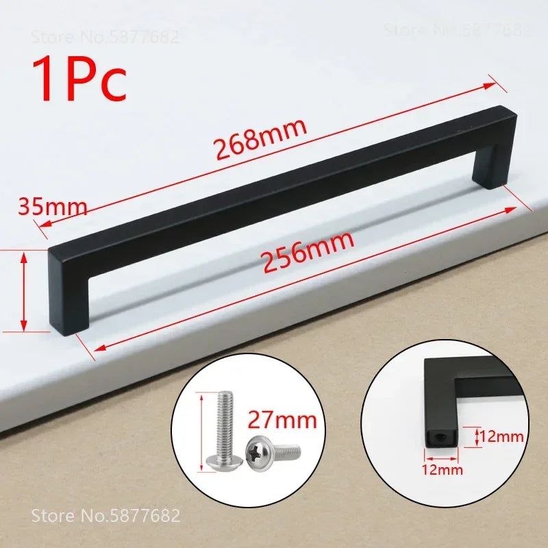 Square Furniture Hardware Black Cabinet Handle Stainless Steel Kitchen Door Knobs Cupboard Wardrobe Drawer Pulls