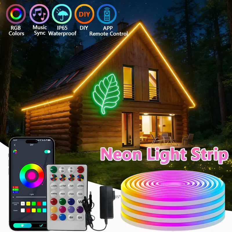 LED Neon Rope Lights 50ft RGB Strip Lights App Remote Control Music Sync Flexible Neon Strip Lights for Bedroom Outdoors Decor