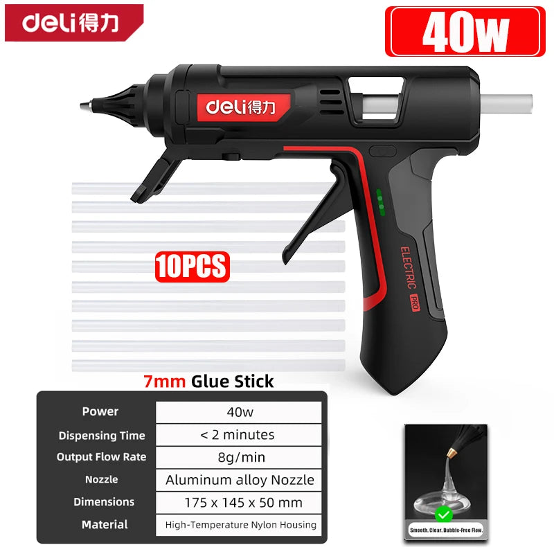 Deli 40W Hot Melt Glue Gun DIY Household Industrial Glue Guns with 10pcs Glue Sticks, for DIY, Sealing, Arts & Crafts Projects