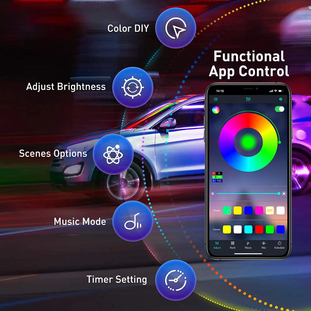 Car Led Strip Lights,Interior Lights,RGB 5 In 1 Ambient Lighting Kit,Led Light Bar for Car with Music Sync Function