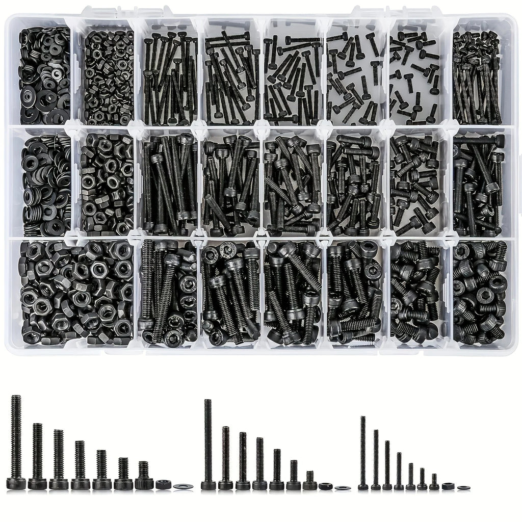 1260pcs Metric Bolt Assortment - M2 M3 M4, 21 Sizes 4MM To 30MM 12.9 Alloy Steel Bolts And Nuts Kit