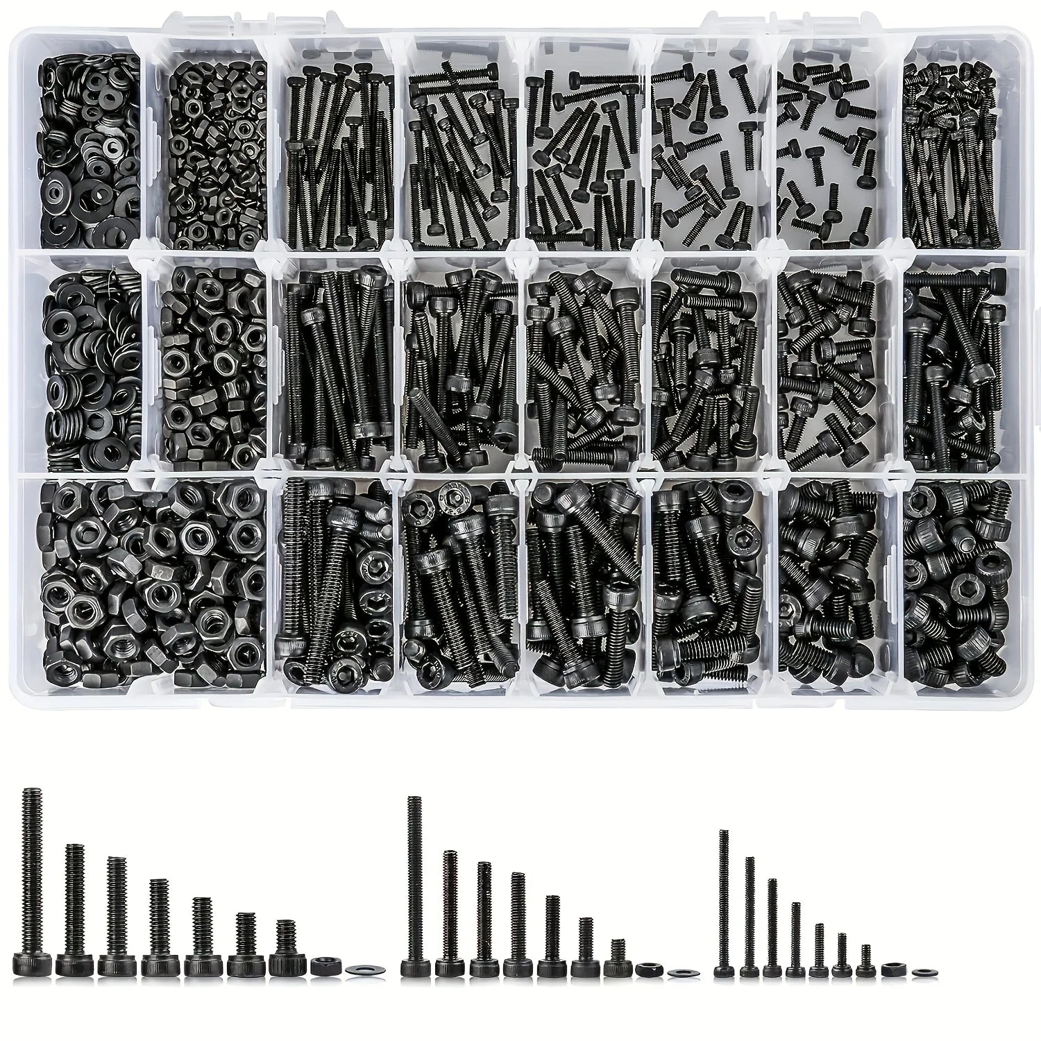 1260pcs Metric Bolt Assortment - M2 M3 M4, 21 Sizes 4MM To 30MM 12.9 Alloy Steel Bolts And Nuts Kit