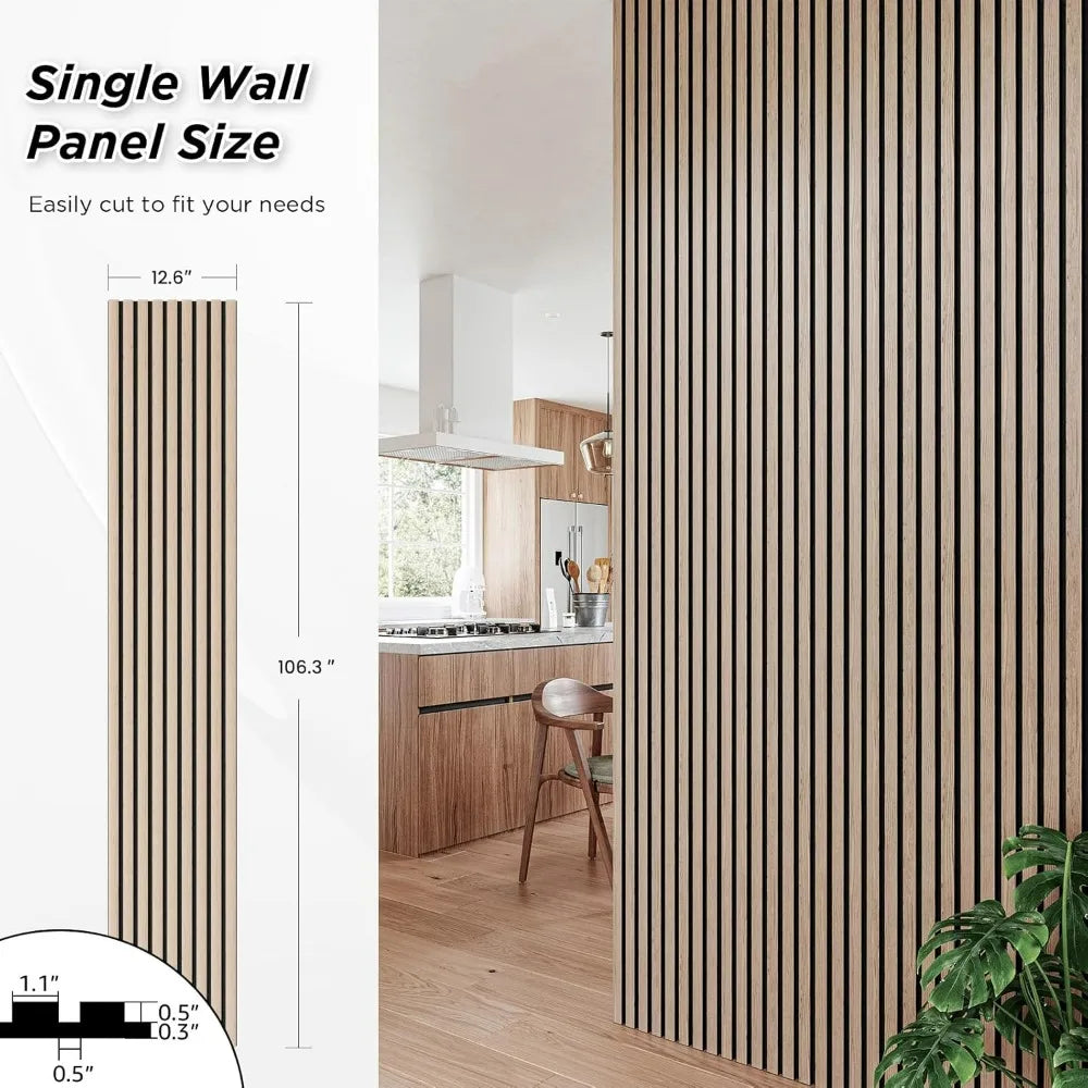 4-Pack 106x12.6 Inch Wood Slat Wall Panels - Soundproofing Acoustic Wooden Panels for 3D Fluted Wall Design