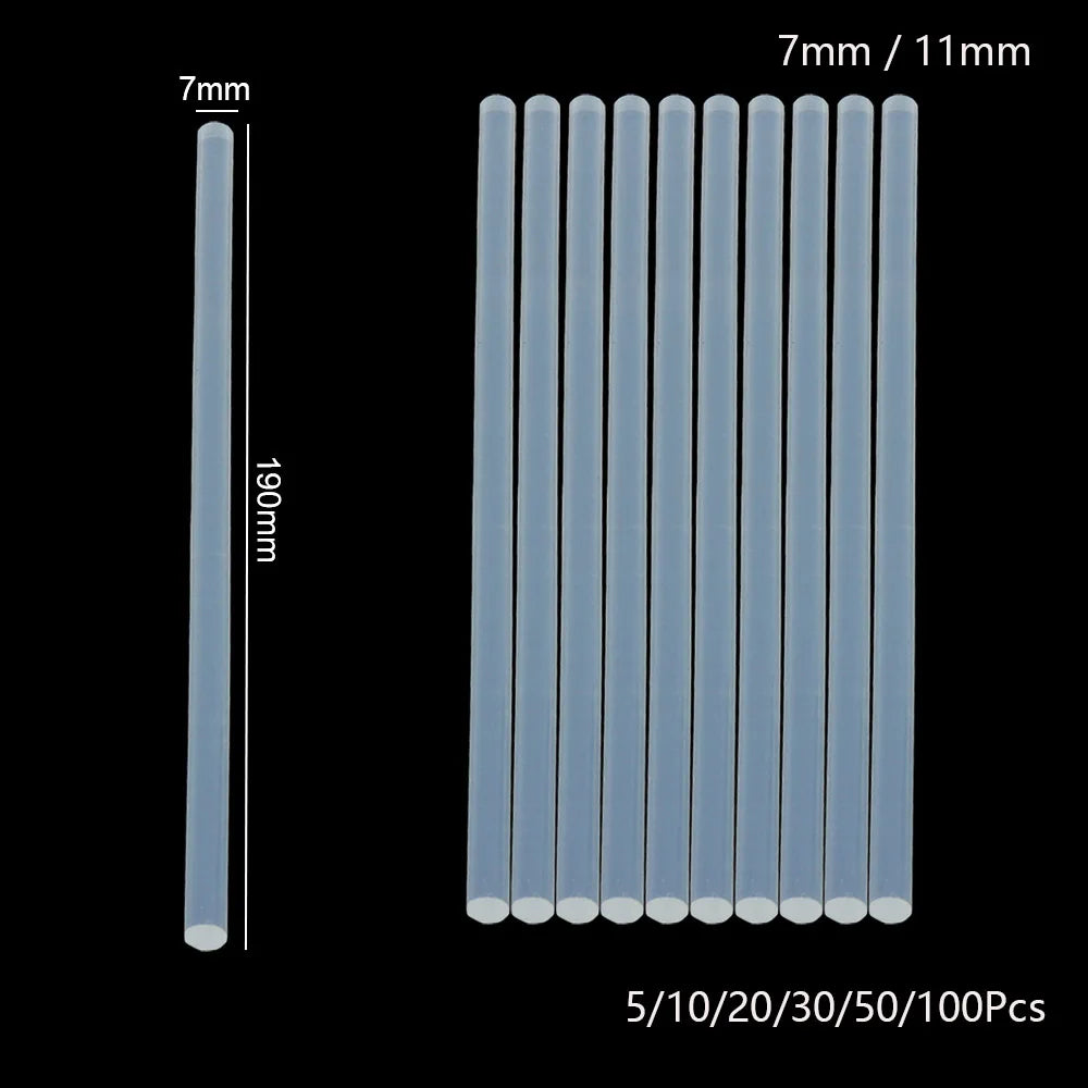 7mm / 11mm 5-100pcs/lot Transparent Hot-melt Gun Glue Sticks for Heat Pistol Gun Adhesive DIY Tools Repair Alloy Accessories