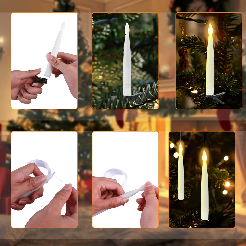 Flameless Taper Floating Candles with Magic Wand Remote Timer Flickering LED Hanging Christmas Halloween Decorations(12 Pack)