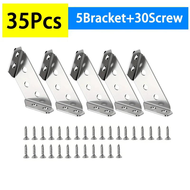 Stainless Steel Corner Brackets with Screws 90° Right Angle for Wood Furniture Shelves Cabinets Corner Connector 1-30PCS