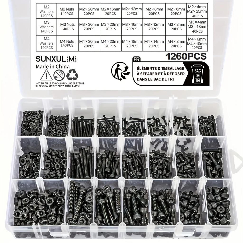 1260pcs Metric Bolt Assortment - M2 M3 M4, 21 Sizes 4MM To 30MM 12.9 Alloy Steel Bolts And Nuts Kit