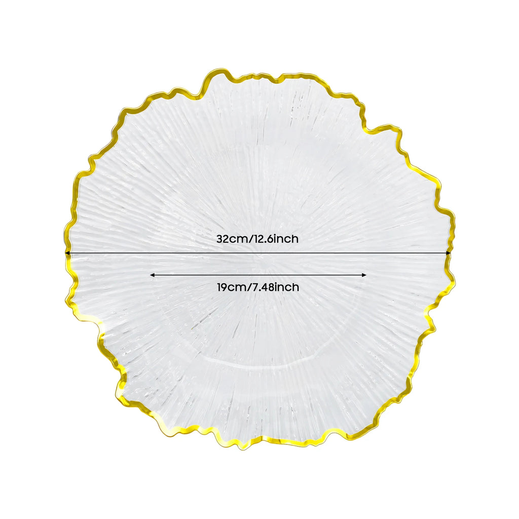 Charger Plate Set of 25 Gold Floral Rim Clear Plastic Serving Charger Plates for Wedding Party Banquet Catering Decoration